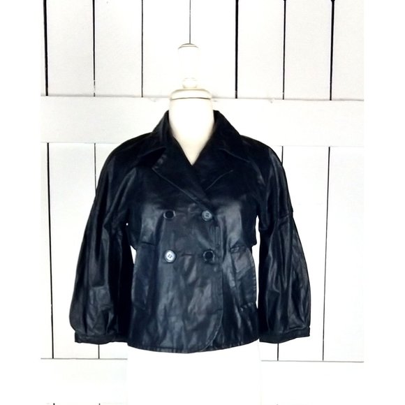Tex by Max Azria cropped black leather blazer jacket small - Picture 5 of 5
